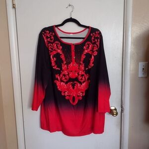 Elegant Red and Black Women's Top